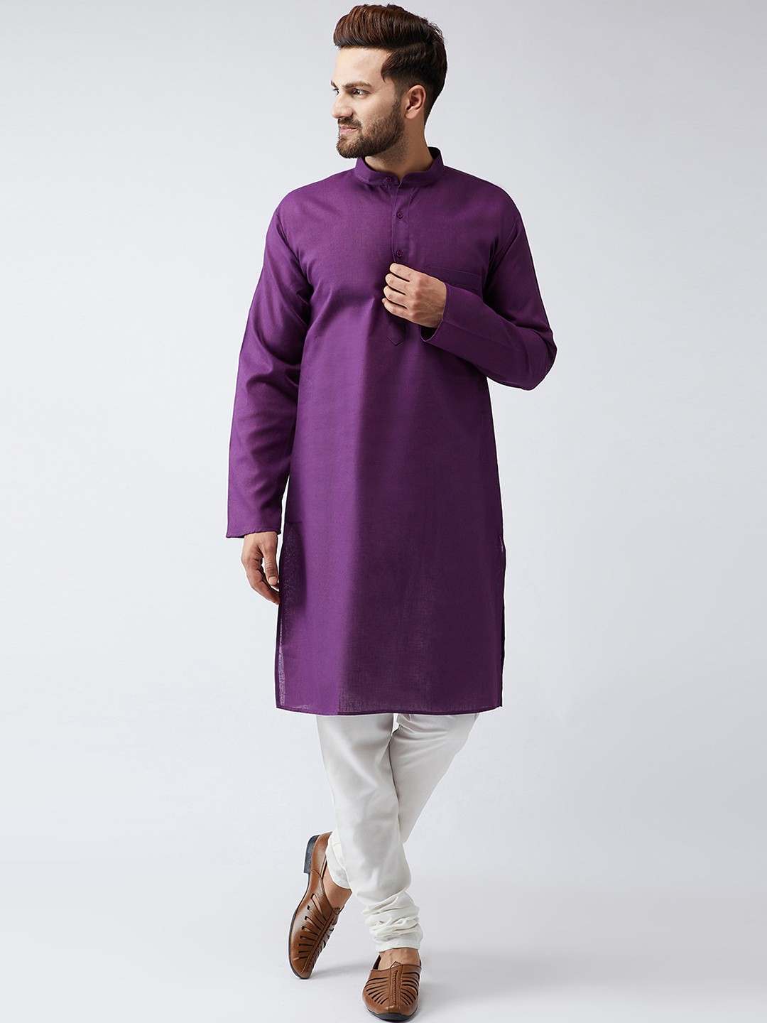 

SOJANYA Men Purple Solid Straight Kurta
