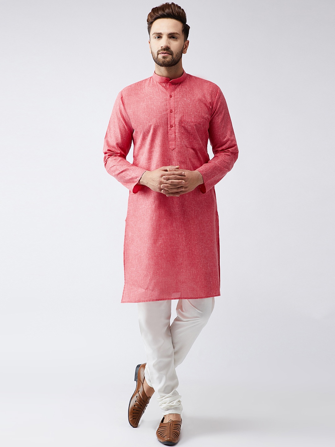 

SOJANYA Men Pink Solid Straight Kurta