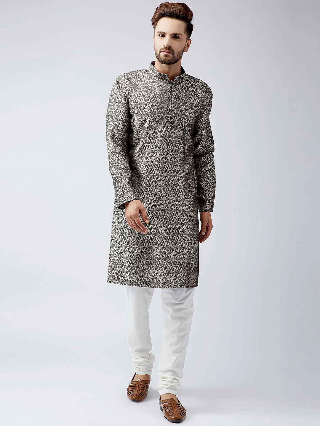 

SOJANYA Men Grey Woven Design Straight Kurta