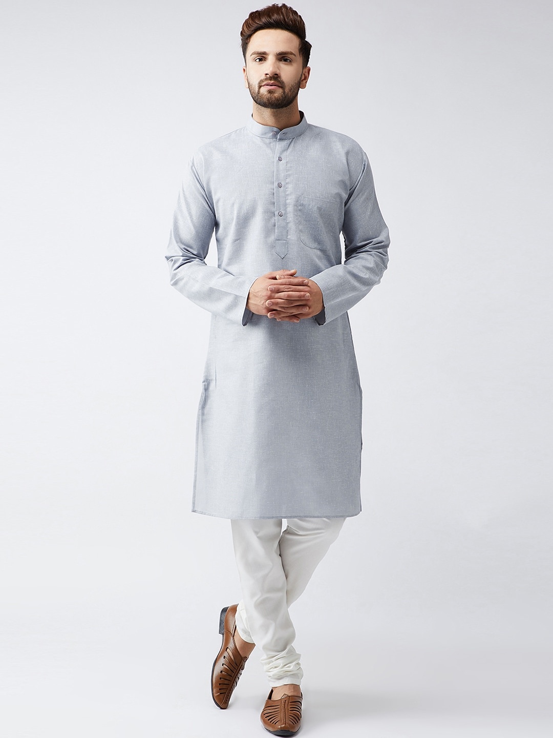 

SOJANYA Men Grey Solid Straight Kurta