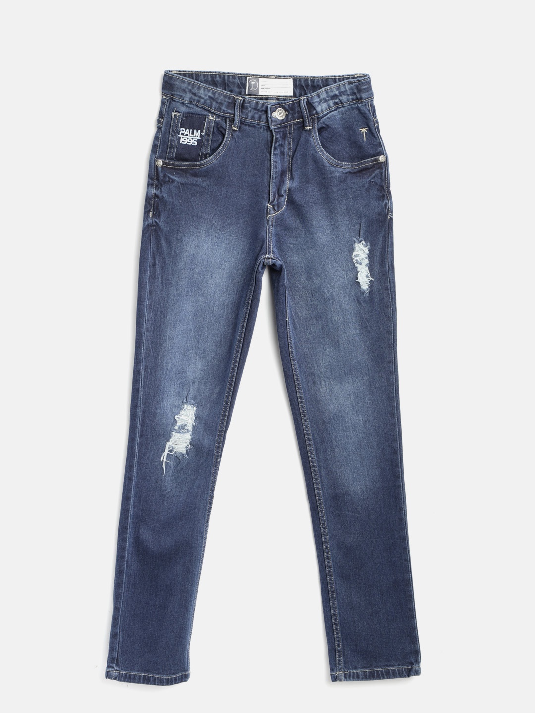 

Palm Tree Boys Navy Blue Slim Fit Mid-Rise Mildly Distressed Stretchable Jeans
