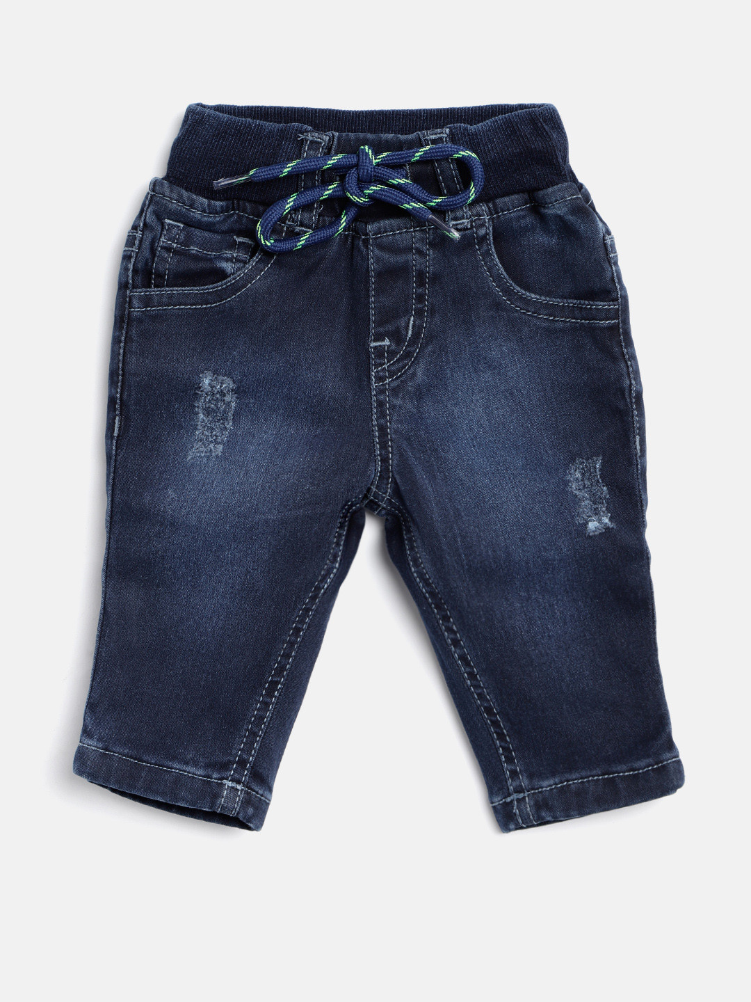 

Gini and Jony Boys Navy Blue Regular Fit Mid-Rise Low Distress Stretchable Jeans