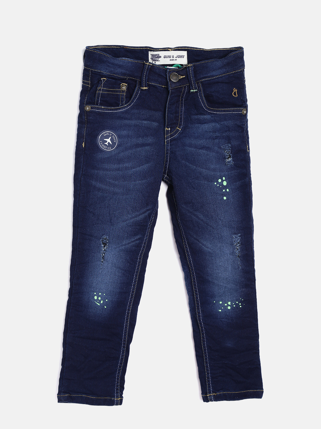 

Gini and Jony Boys Navy Regular Fit Mid-Rise Mildly Distressed Stretchable Jeans, Navy blue