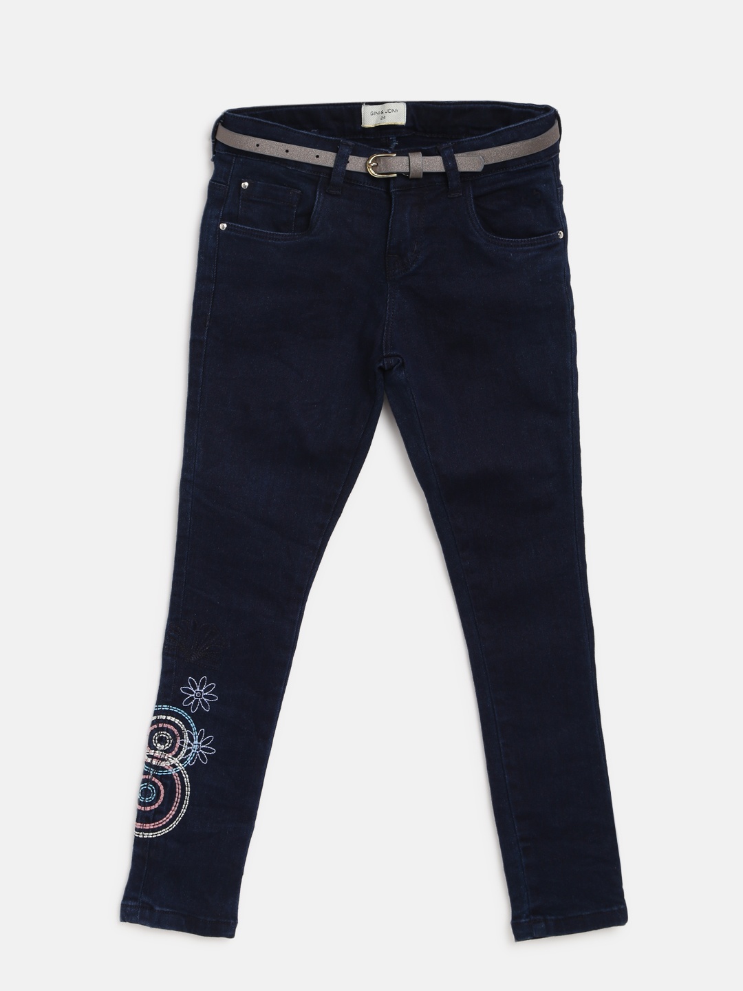 

Gini and Jony Girls Navy Slim Fit Mid-Rise Clean Look Stretchable Jeans, Navy blue