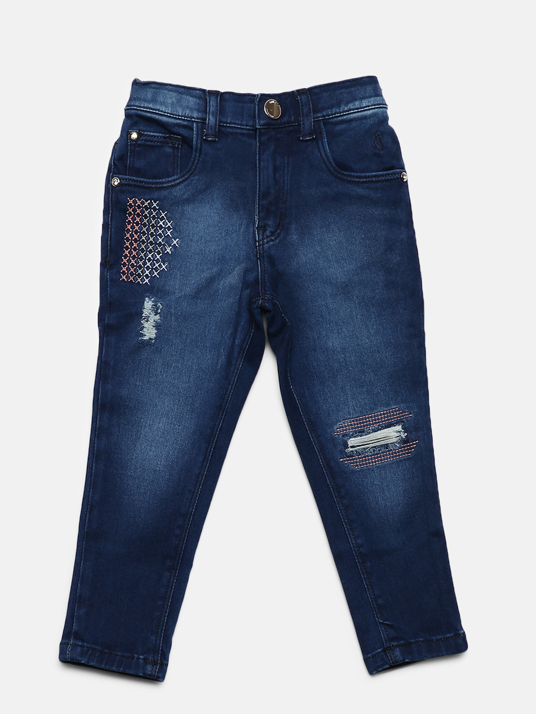 

Gini and Jony Girls Navy Regular Fit Mid-Rise Mildly Distressed Stretchable Jeans, Navy blue