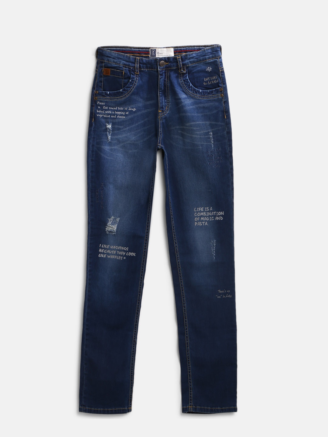 

Gini and Jony Boys Navy Blue Slim Fit Mid-Rise Low Distress Stretchable Jeans