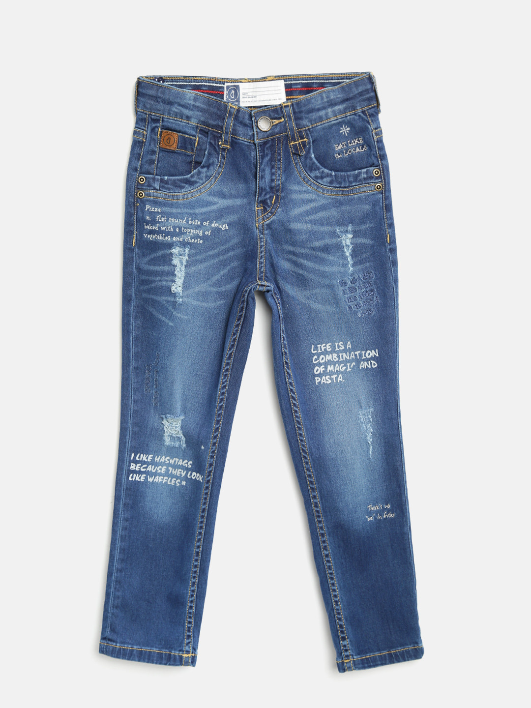 

Gini and Jony Boys Blue Slim Fit Mid-Rise Mildly Distressed Printed Stretchable Jeans