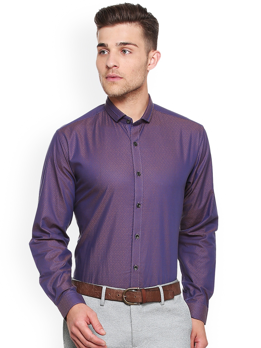 

V Dot Men Purple Slim Fit Self Design Formal Shirt