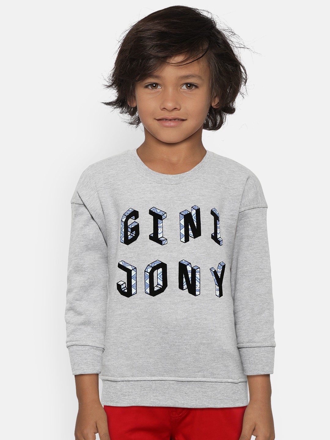 

Gini and Jony Boys Grey Melange Printed Sweatshirt
