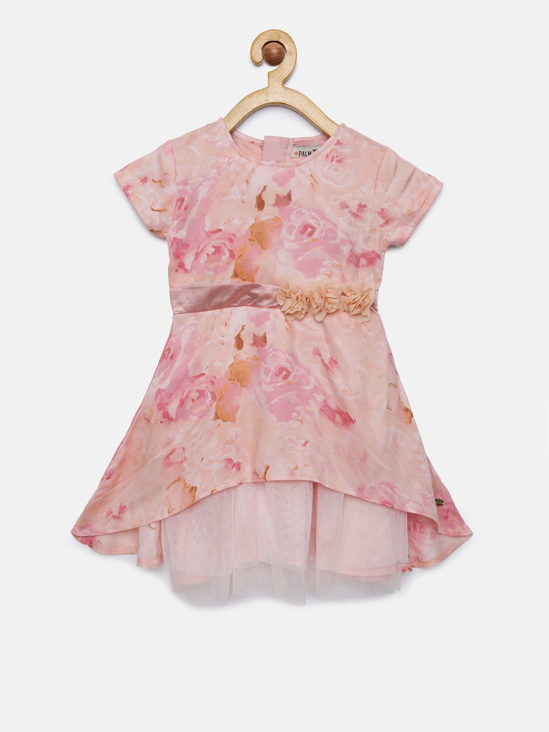 

Palm Tree Girls Peach-Coloured Printed Fit and Flare Dress