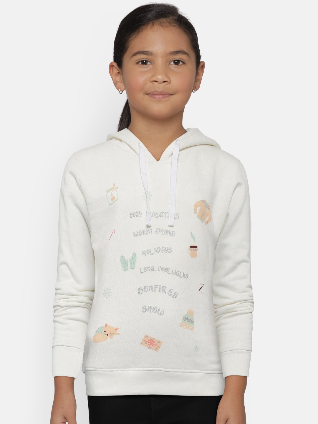 

Palm Tree Girls White Printed Hooded Sweatshirt