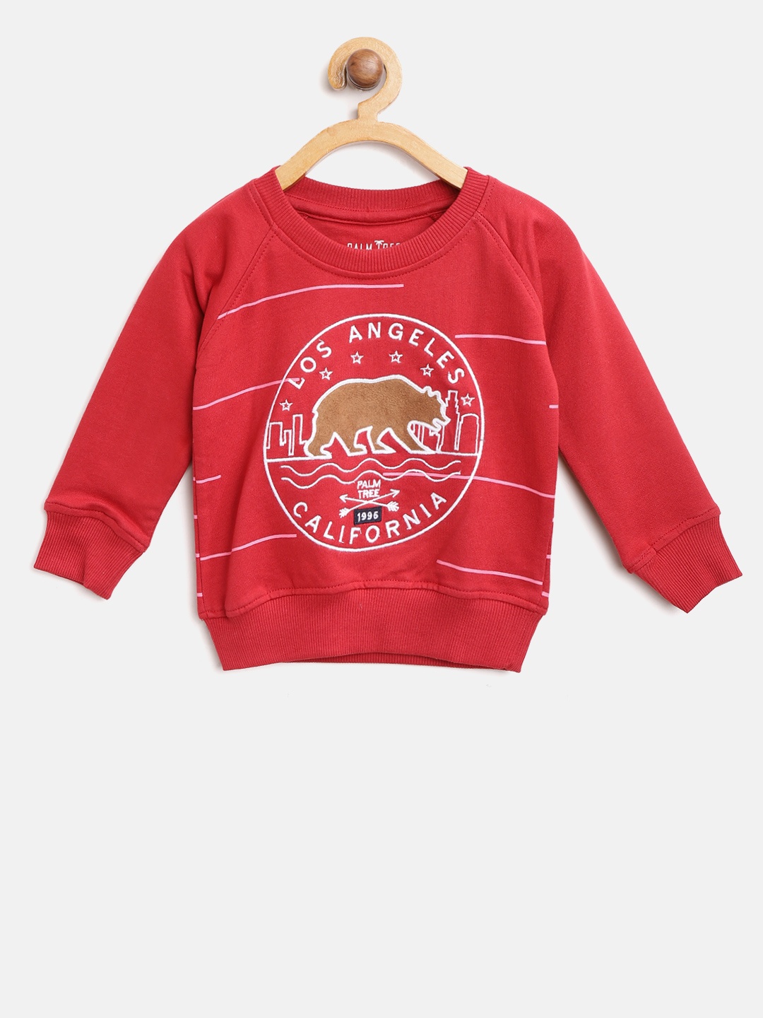 

Palm Tree Boys Red Embroidered Sweatshirt with Striped Detail