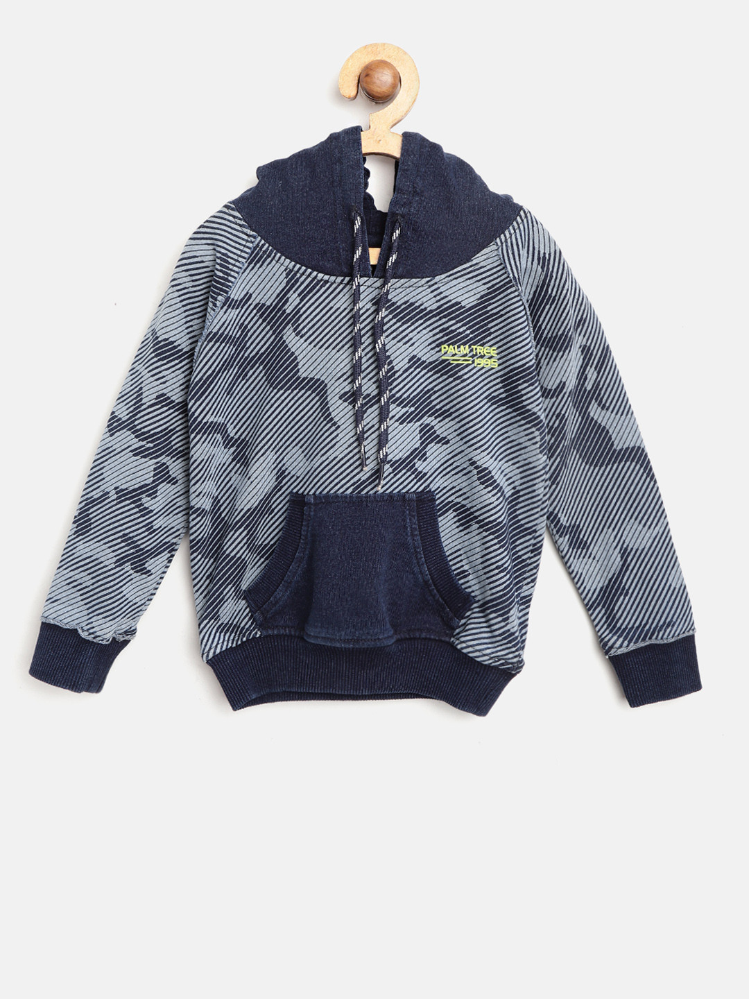 

Palm Tree Boys Navy Blue & Grey Printed Hooded Sweatshirt