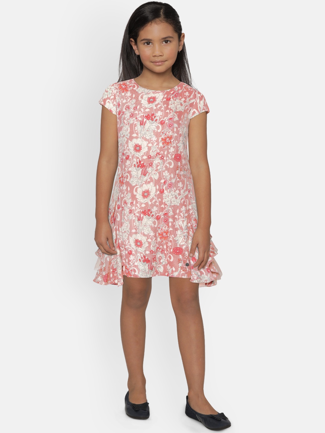 

Gini and Jony Girls Peach-Coloured & Off-White Printed A-Line Dress