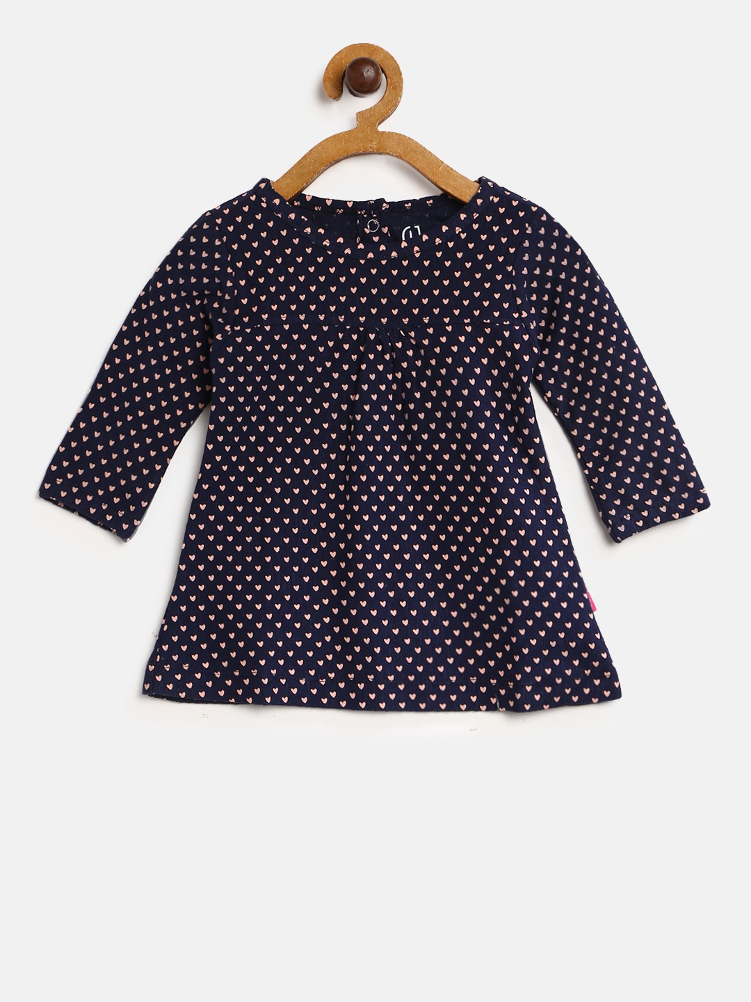 

Gini and Jony Girls Navy Blue & Peach-Coloured Heart Print A-Line Dress
