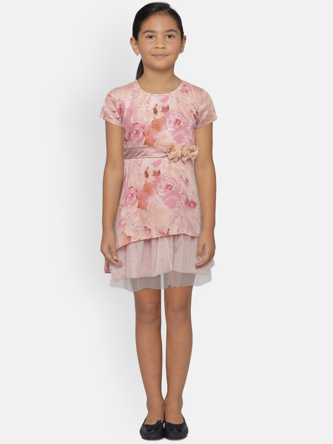 

Palm Tree Girls Peach-Coloured Printed Fit and Flare Dress