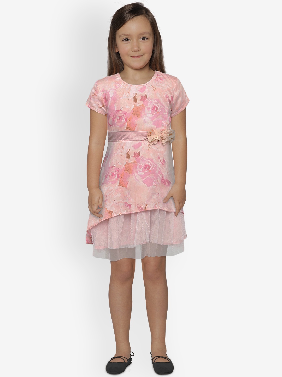 

Palm Tree Girls Peach-Coloured Printed Fit and Flare Dress