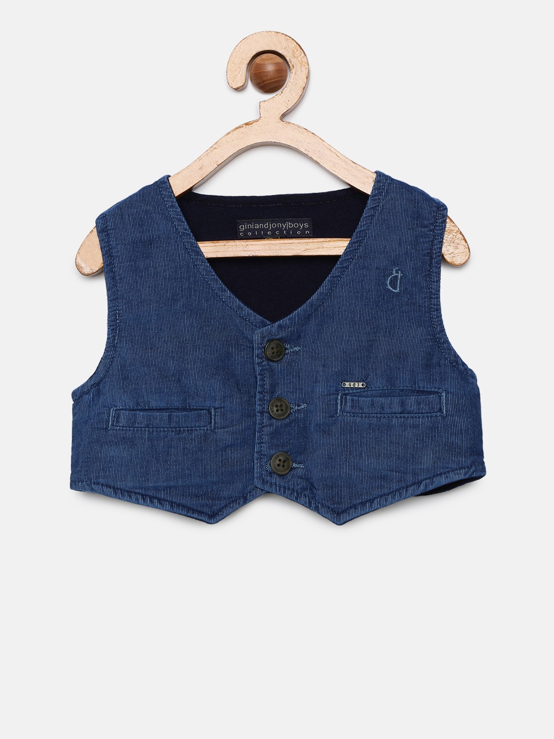 

Gini and Jony Boys Blue Solid Pure Cotton Waistcoat