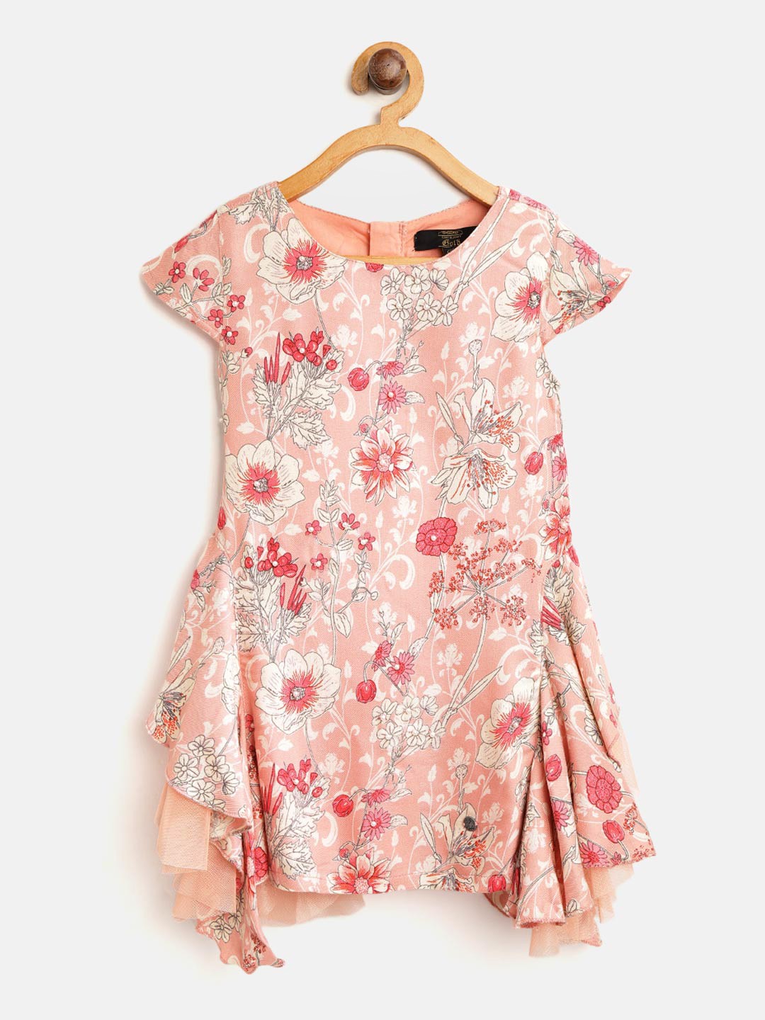 

Gini and Jony Girls Peach-Coloured Printed A-Line Dress