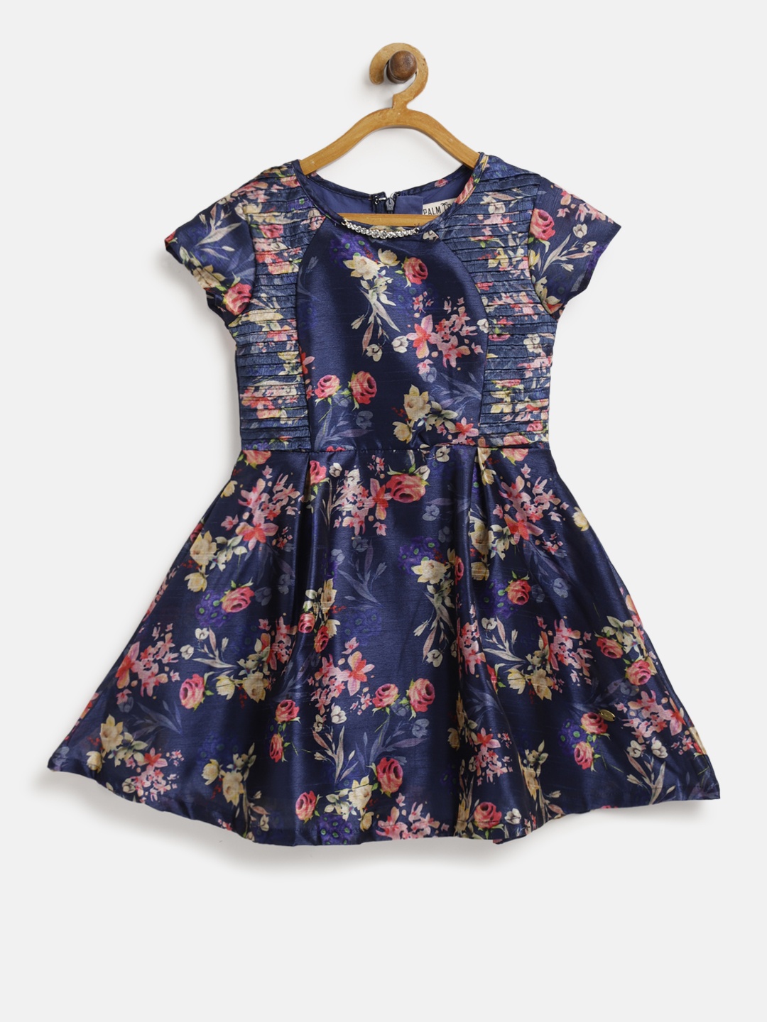 

Palm Tree Girls Navy Blue & Pink Printed Fit & Flare Dress