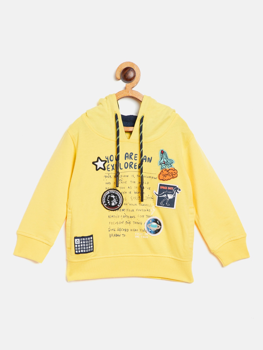 

Gini and Jony Boys Yellow Printed Hooded Sweatshirt