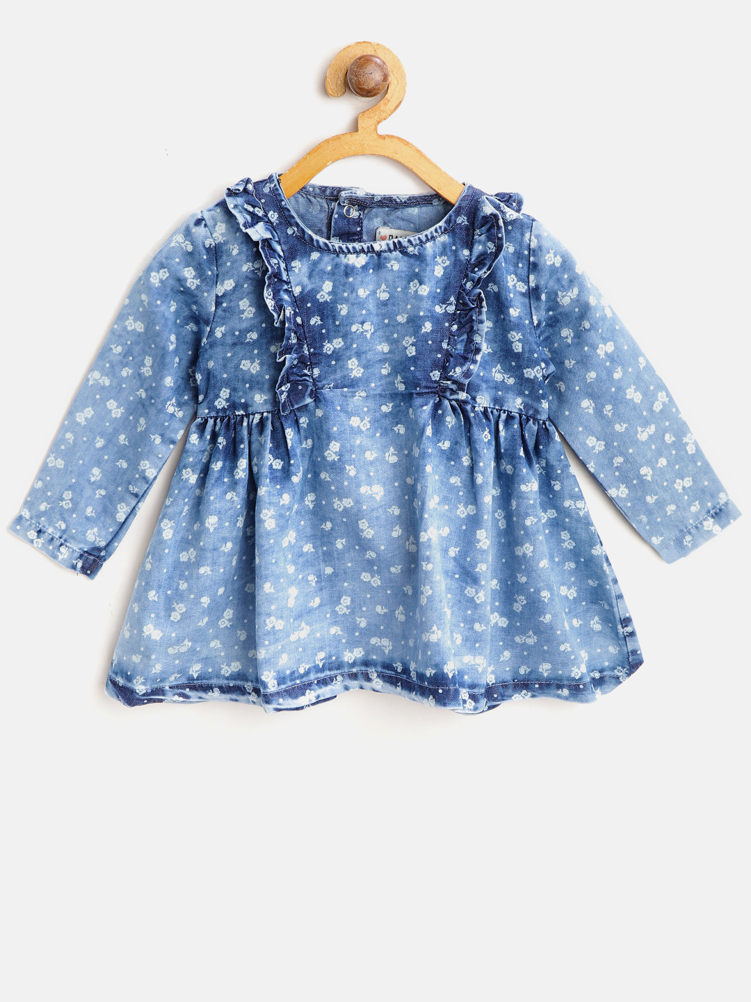 

Palm Tree Girls Blue Washed & Printed Chambray A-Line Dress