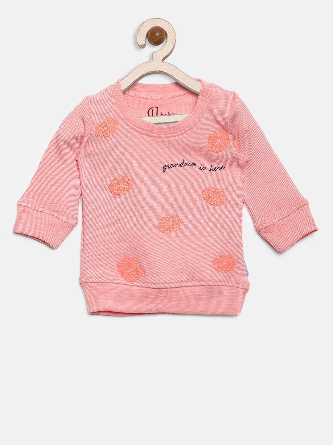 

Gini and Jony Girls Peach-Coloured Self-Striped Sweatshirt