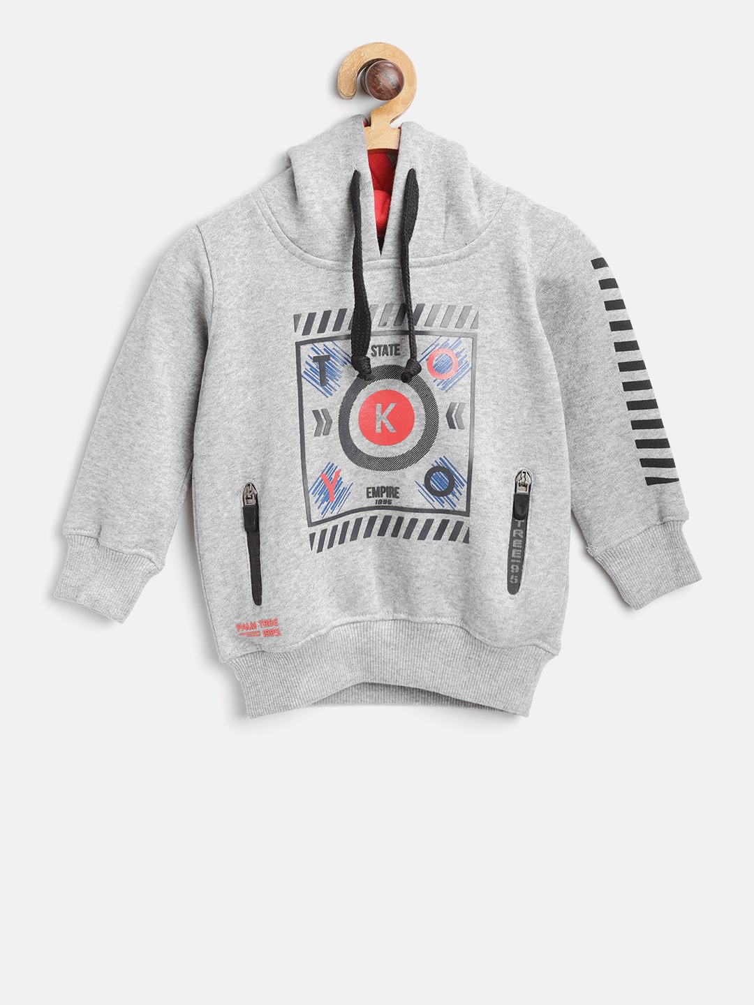 

Palm Tree Boys Grey Melange Printed Hooded Sweatshirt