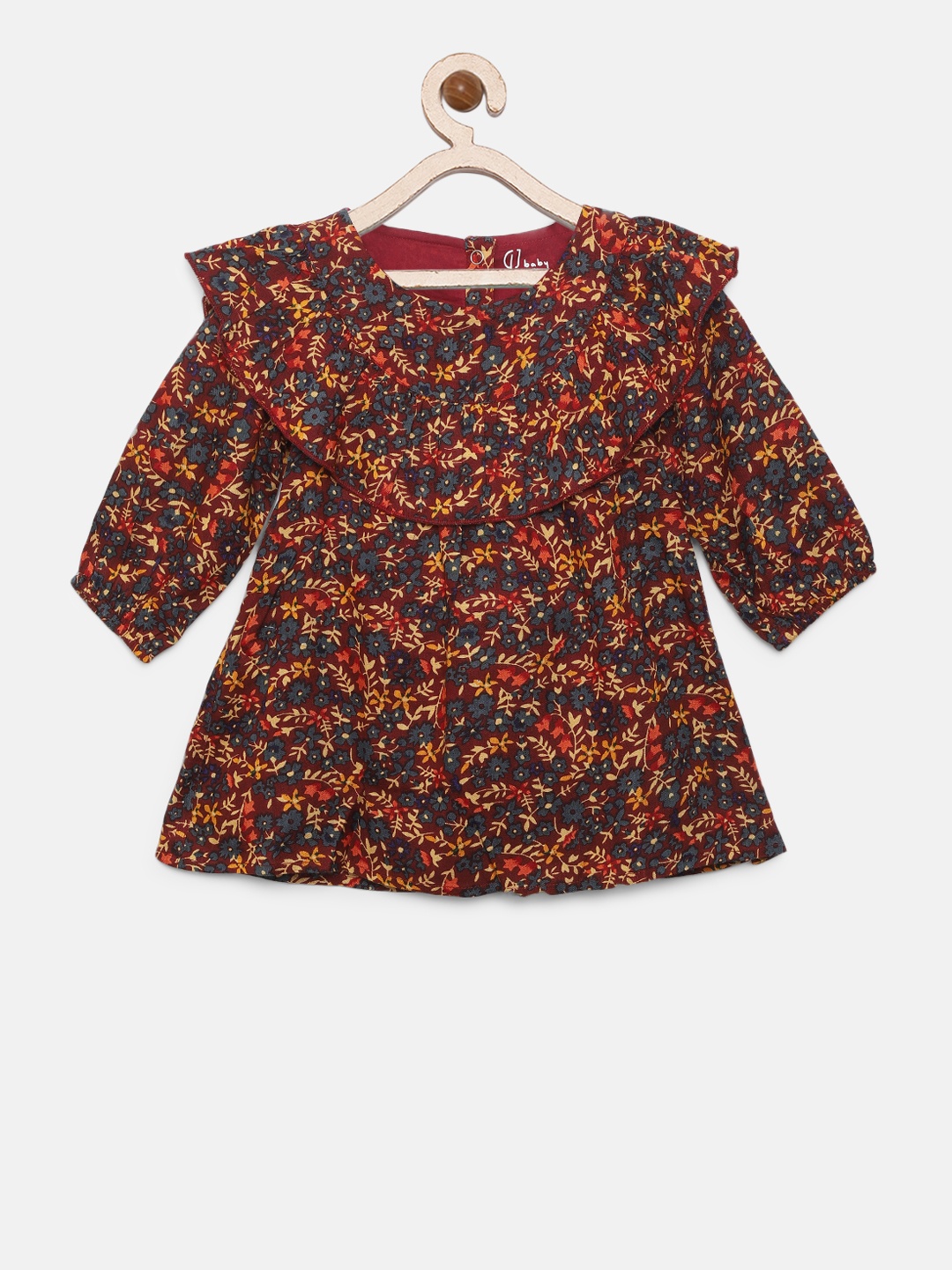 

Gini and Jony Girls Maroon & Navy Floral Print Fit & Flare Dress