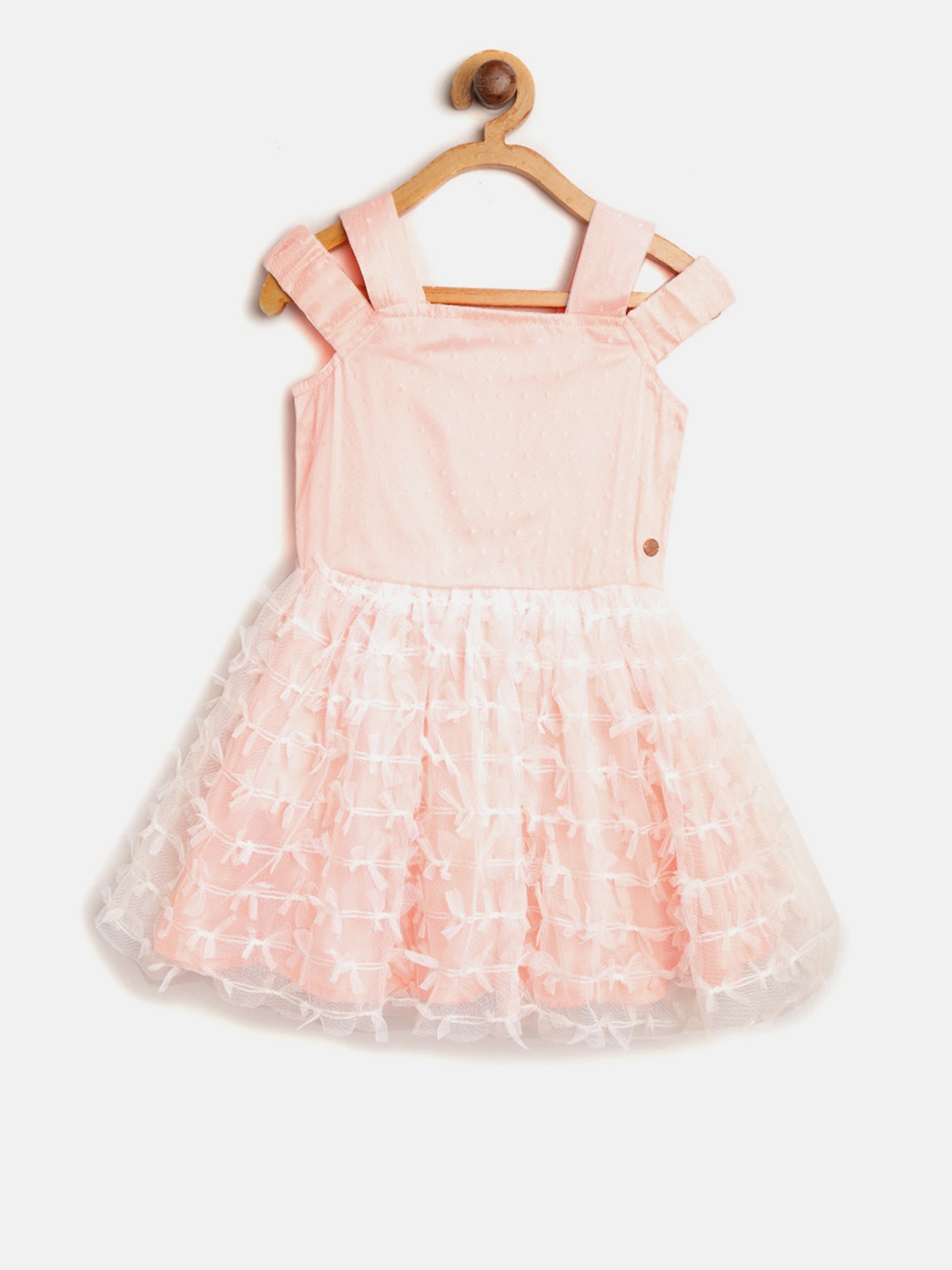 

Gini and Jony Girls Peach-Coloured Self Design Fit and Flare Dress