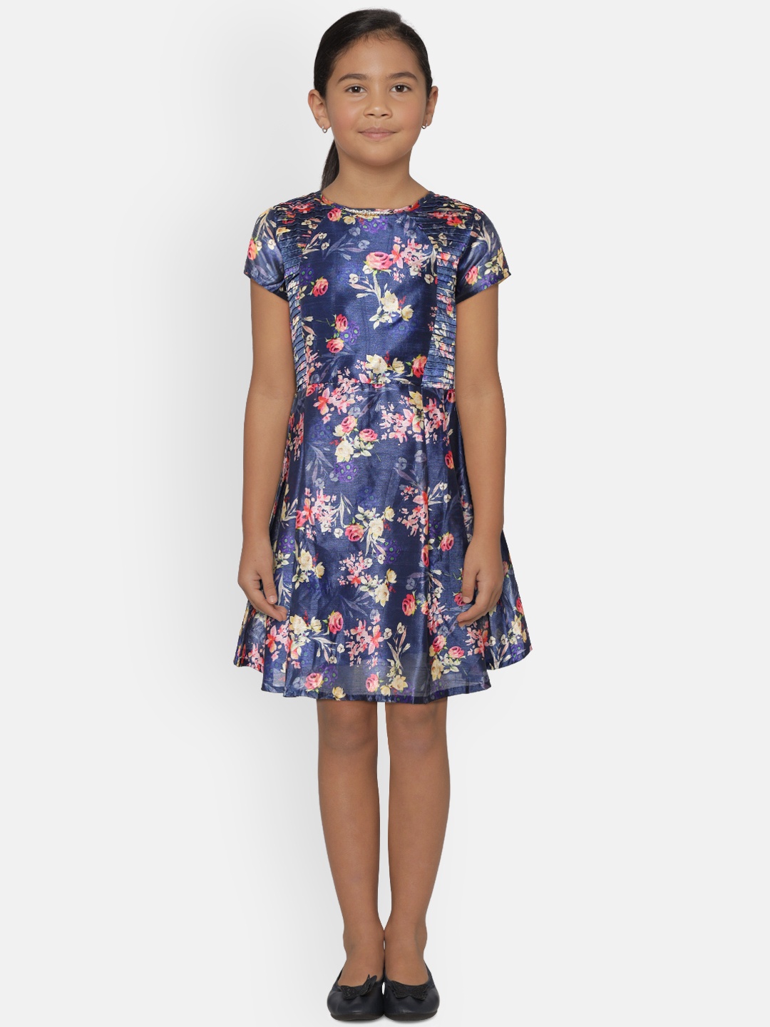 

Palm Tree Girls Navy Blue & Pink Printed Fit and Flare Dress