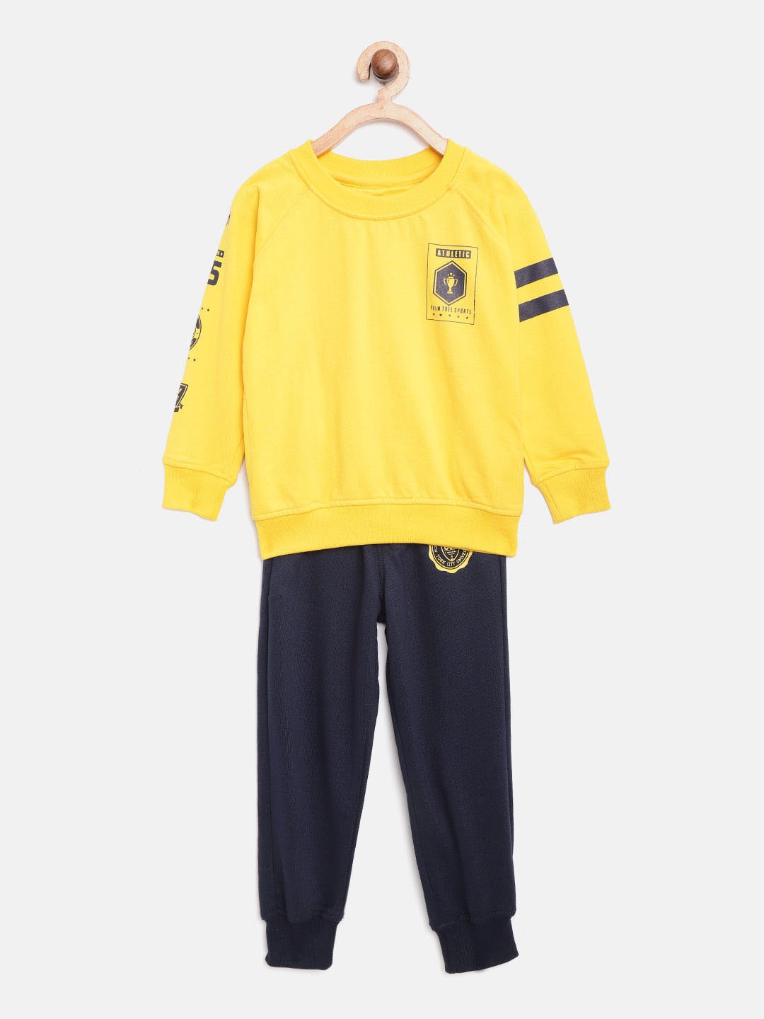 

Palm Tree Boys Yellow & Navy Blue Solid Tracksuit