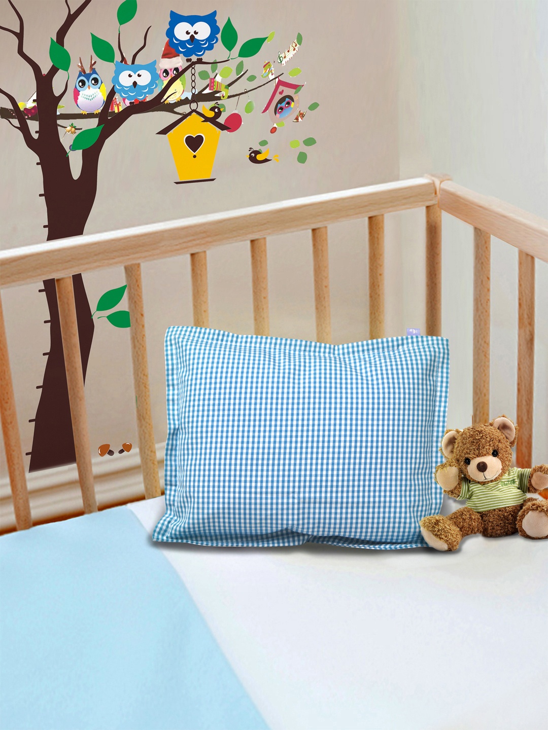 

THE BABY ATELIER Blue & White Cotton Checked Pillow Cover
