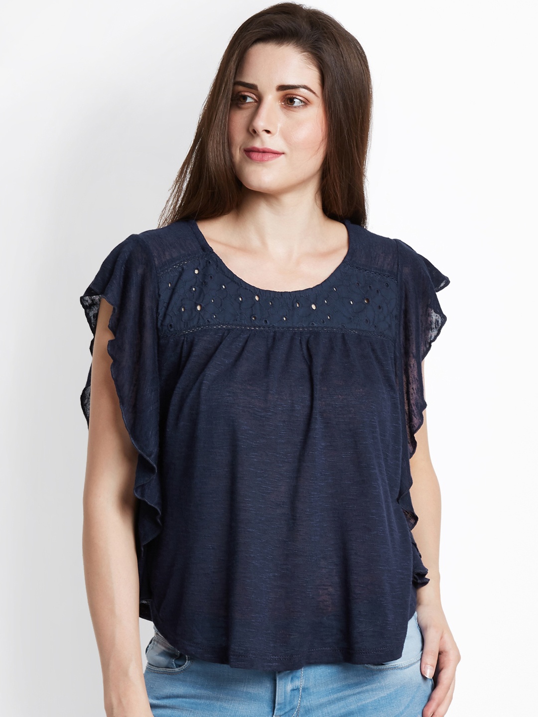 

Honey by Pantaloons Women Navy Blue Embellished A-Line Top
