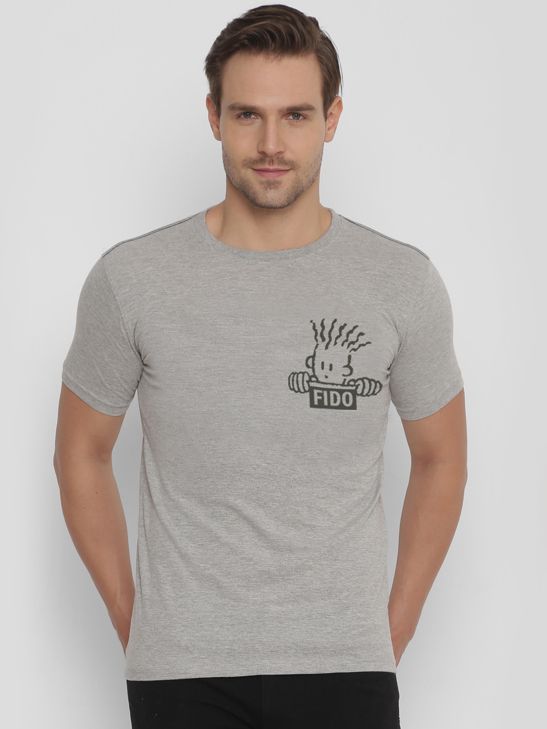 

FIDO DIDO Men Grey Printed Round Neck T-shirt