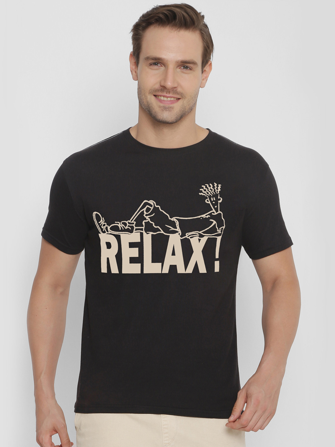 

FIDO DIDO Men Black Printed Round Neck T-shirt