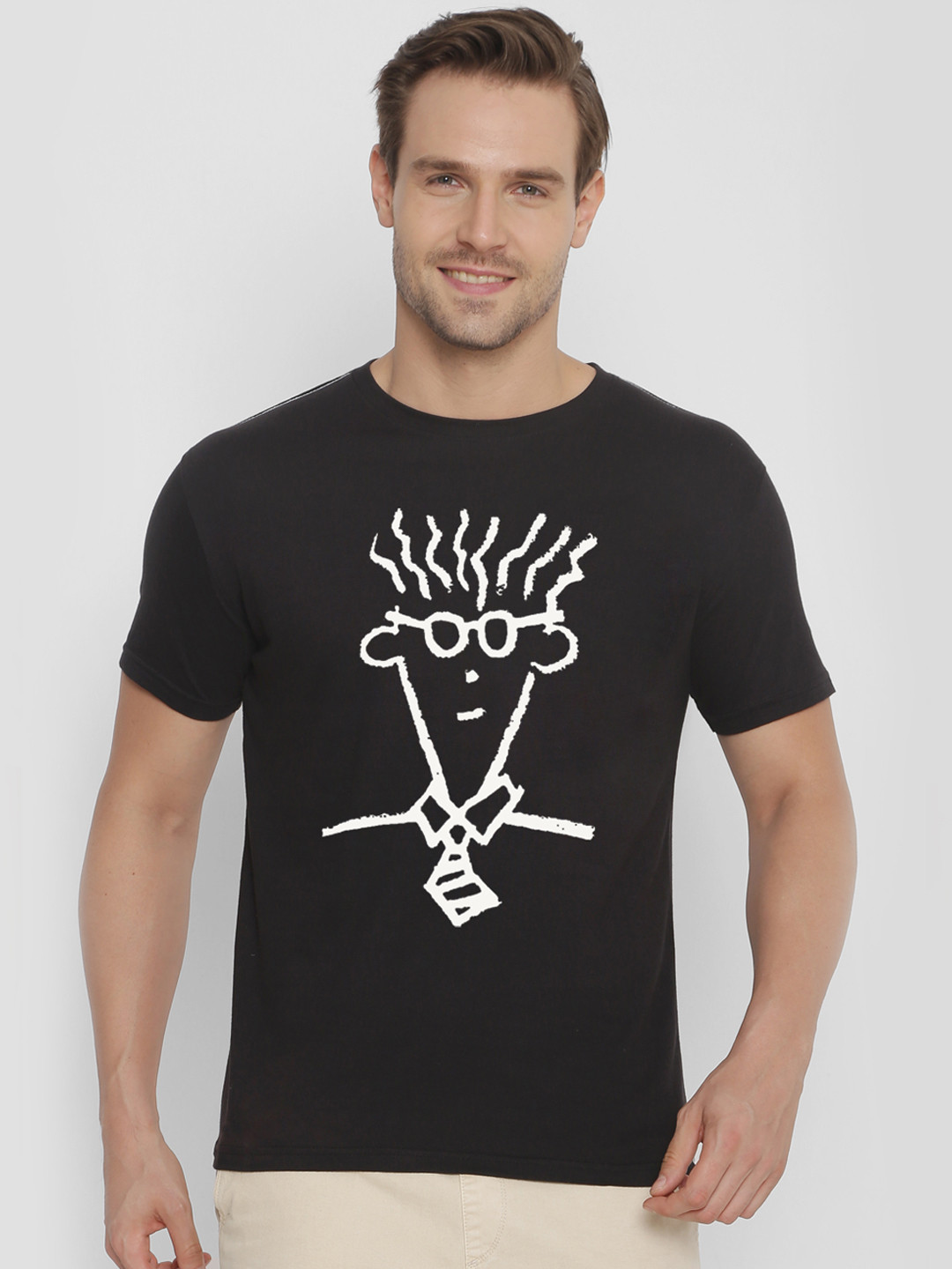 

FIDO DIDO Men Black Printed Round Neck T-shirt