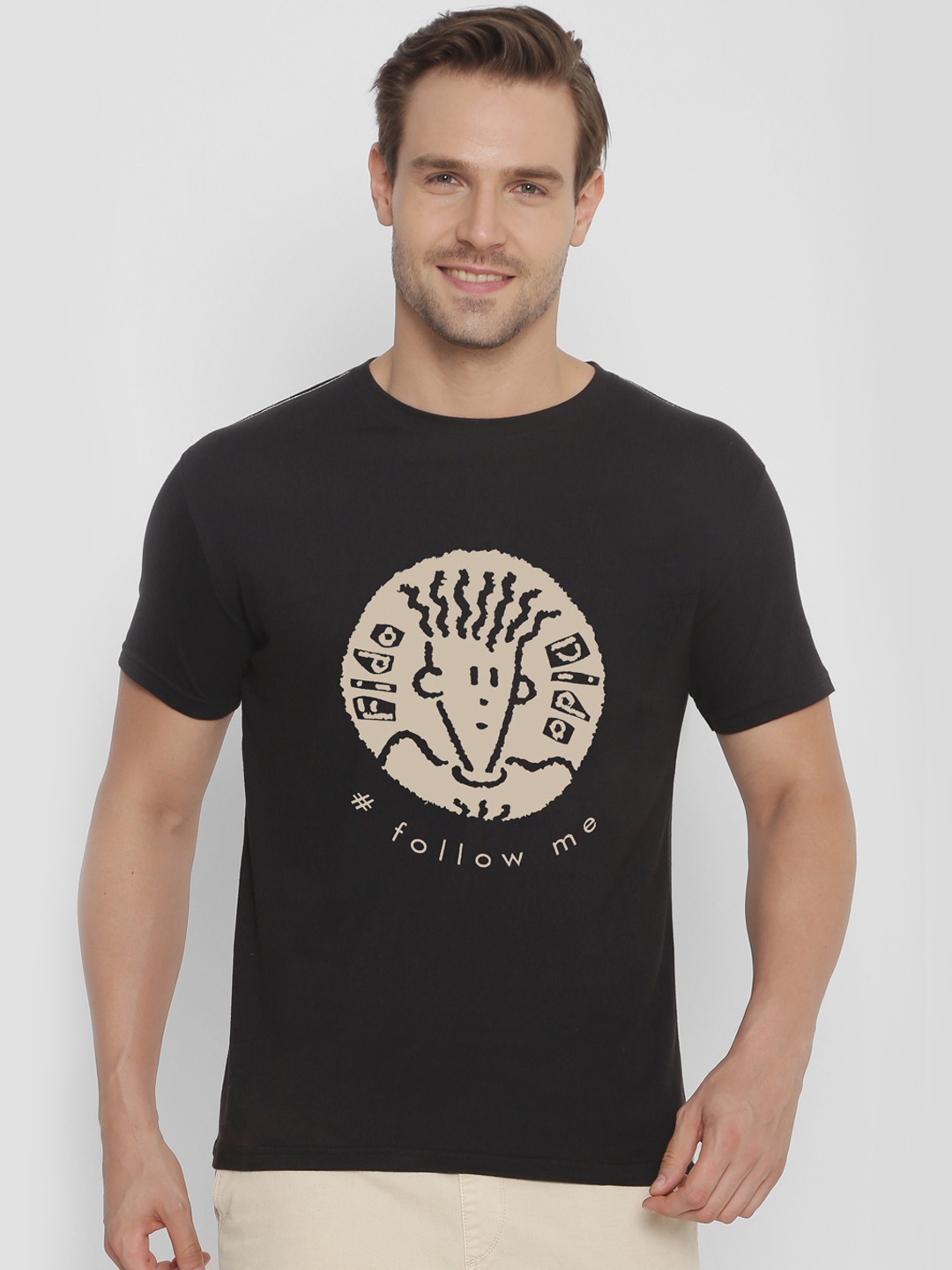 

FIDO DIDO Men Black Printed Round Neck T-shirt