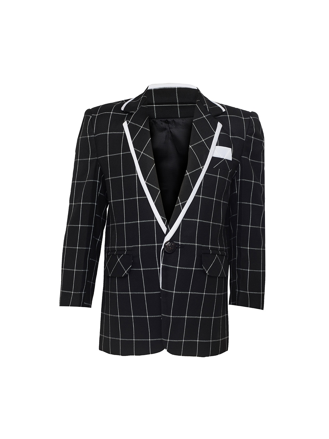 

Jeetethnics Boys Black & White Checked Single-Breasted Blazer