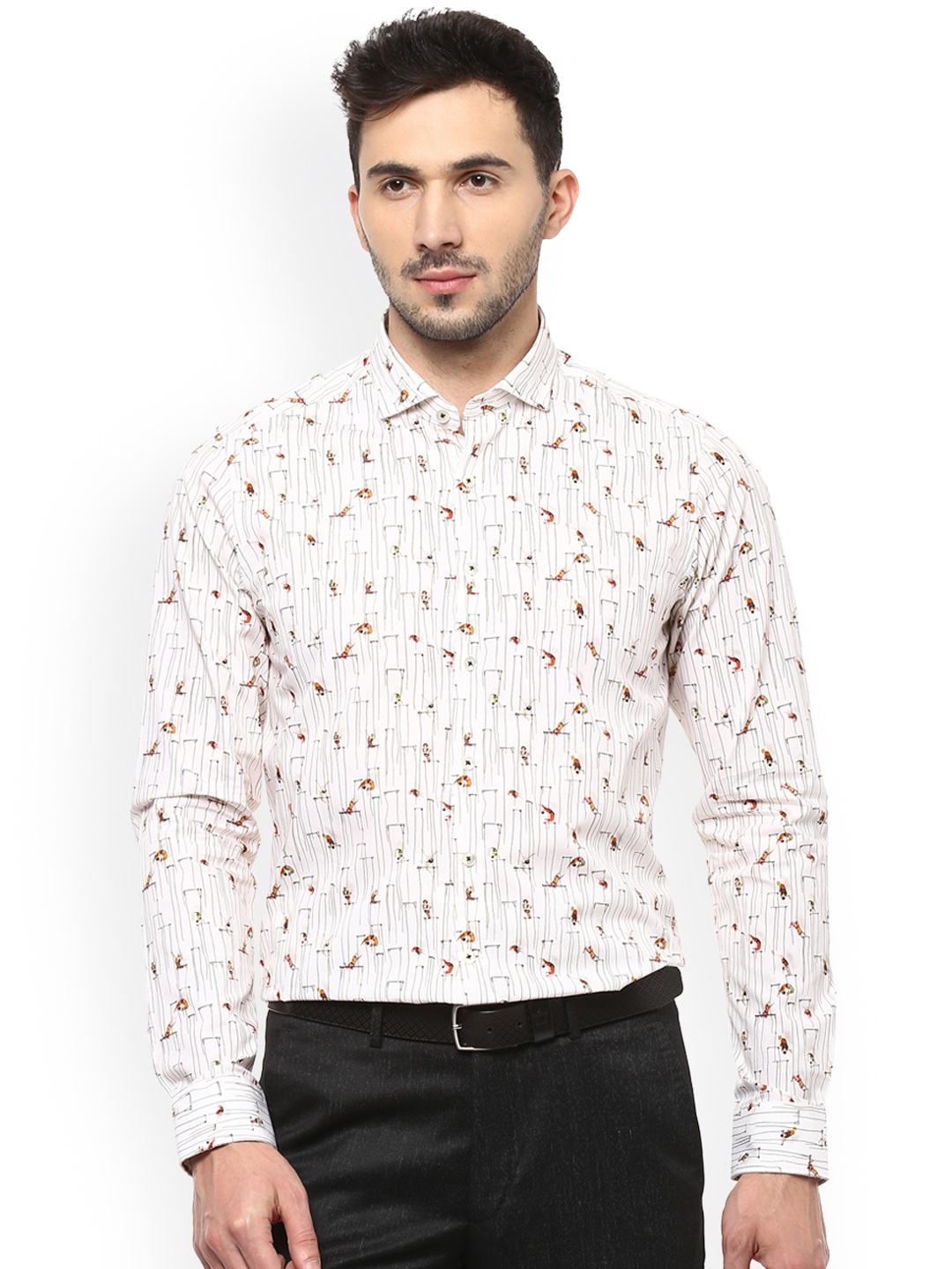 

SIMON CARTER LONDON Men White Slim Fit Printed Formal Shirt