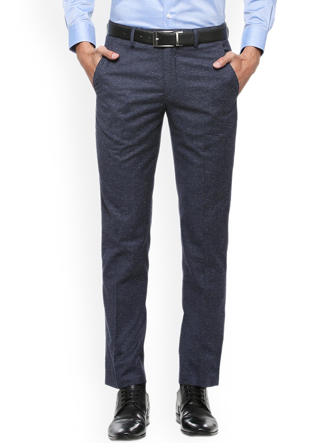 

SIMON CARTER LONDON Men Blue Slim Fit Self Design Formal Trousers