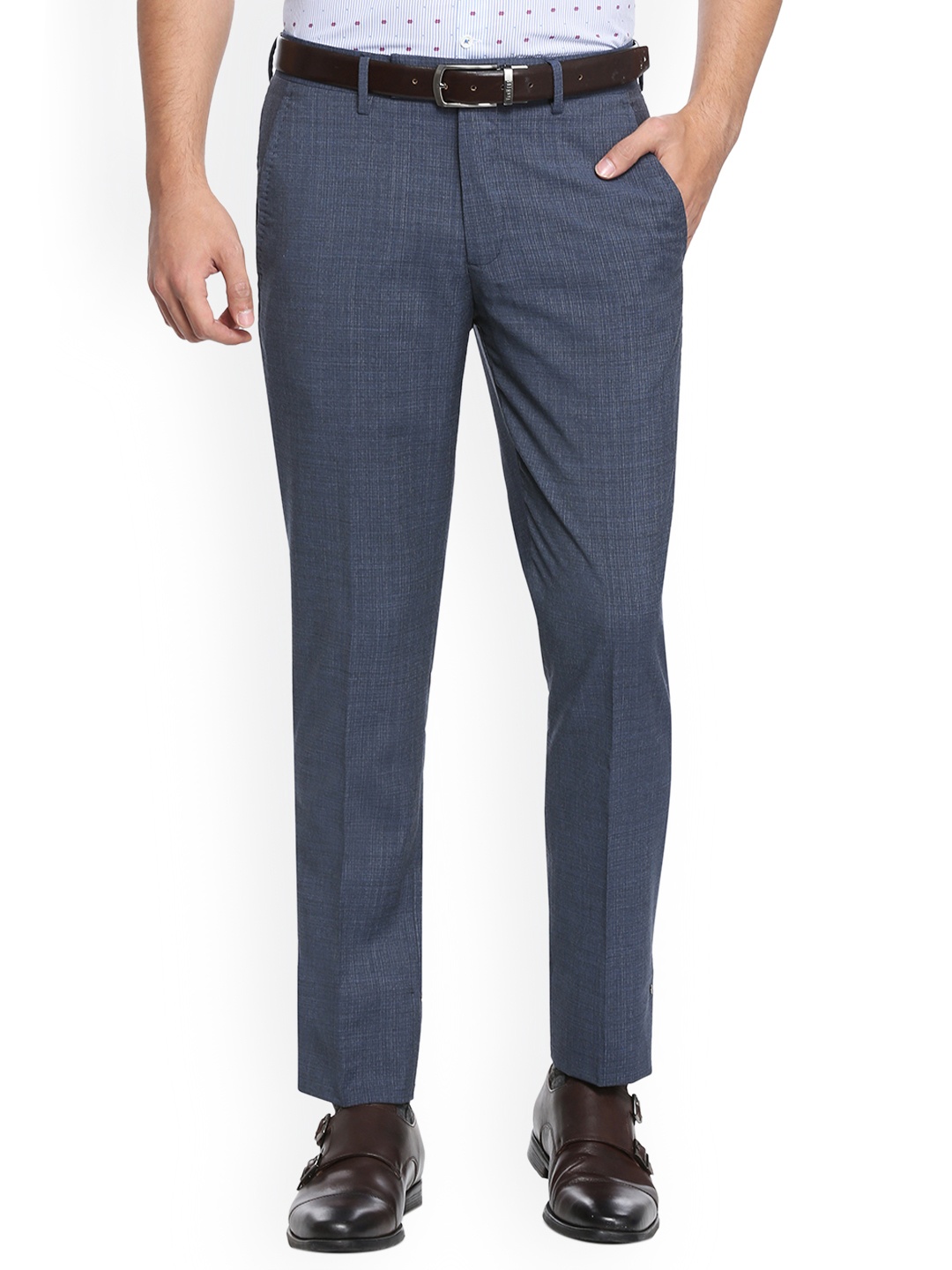 

SIMON CARTER LONDON Men Grey Slim Fit Solid Woollen Formal Trousers