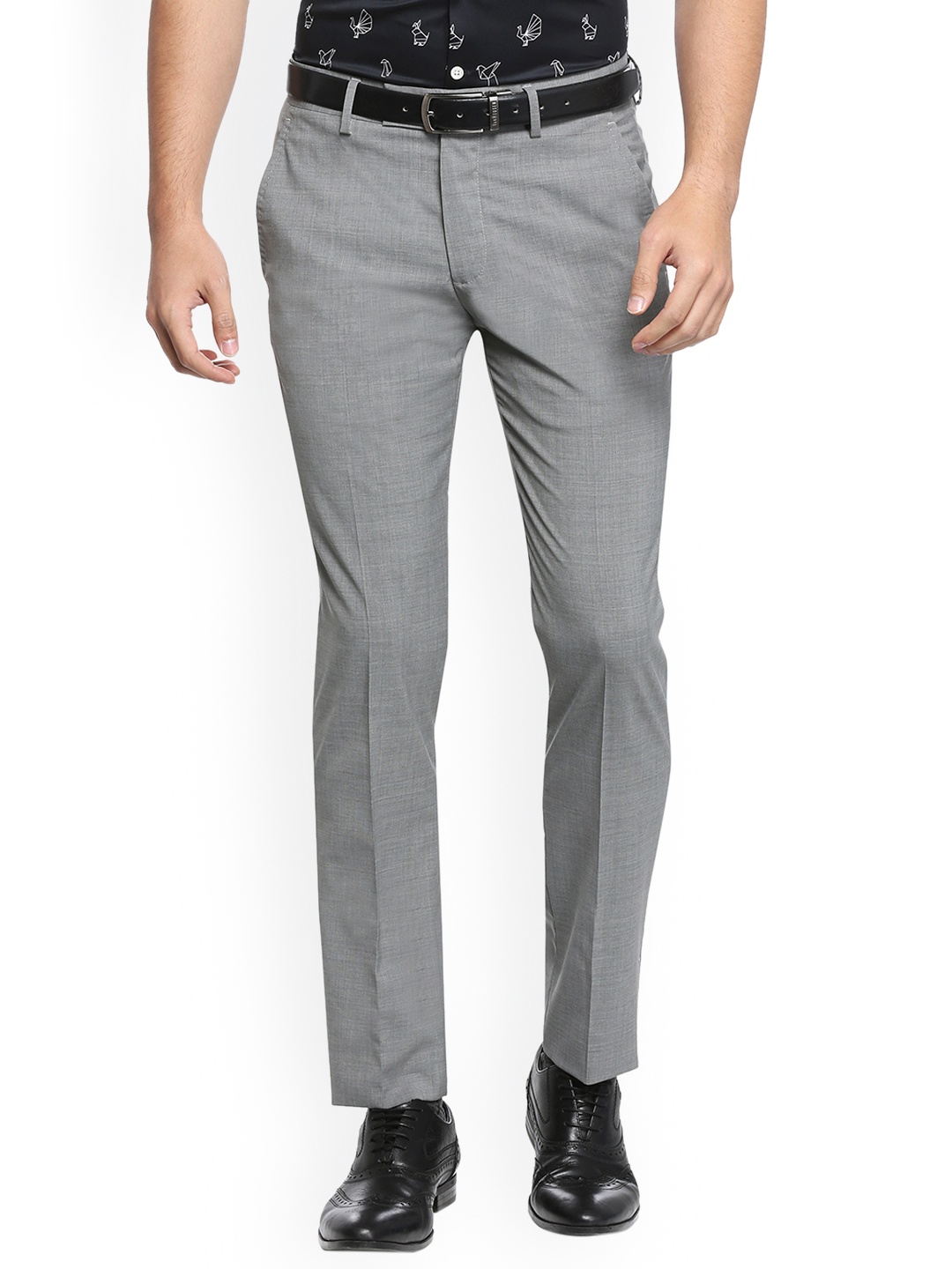 

SIMON CARTER LONDON Men Grey Slim Fit Solid Formal Trousers