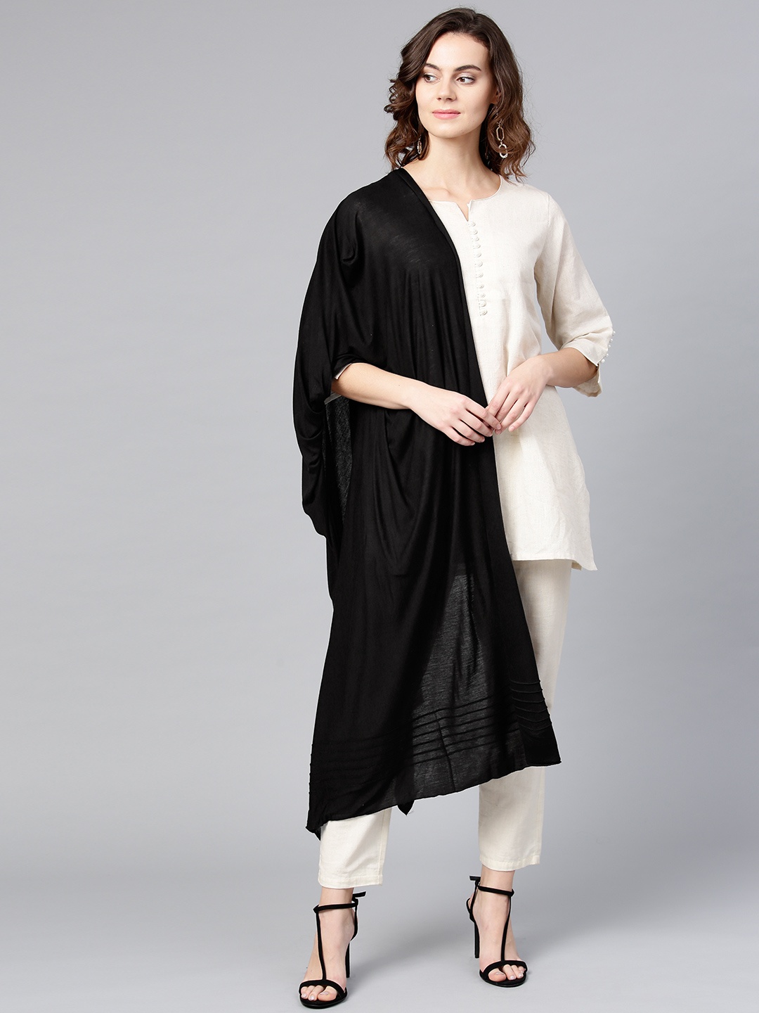 

W Black Solid Pure Cotton Dupatta