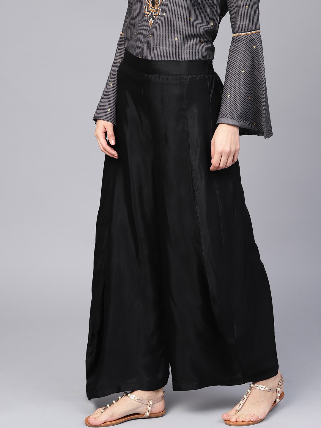 

W Women Black Flared Solid Palazzos
