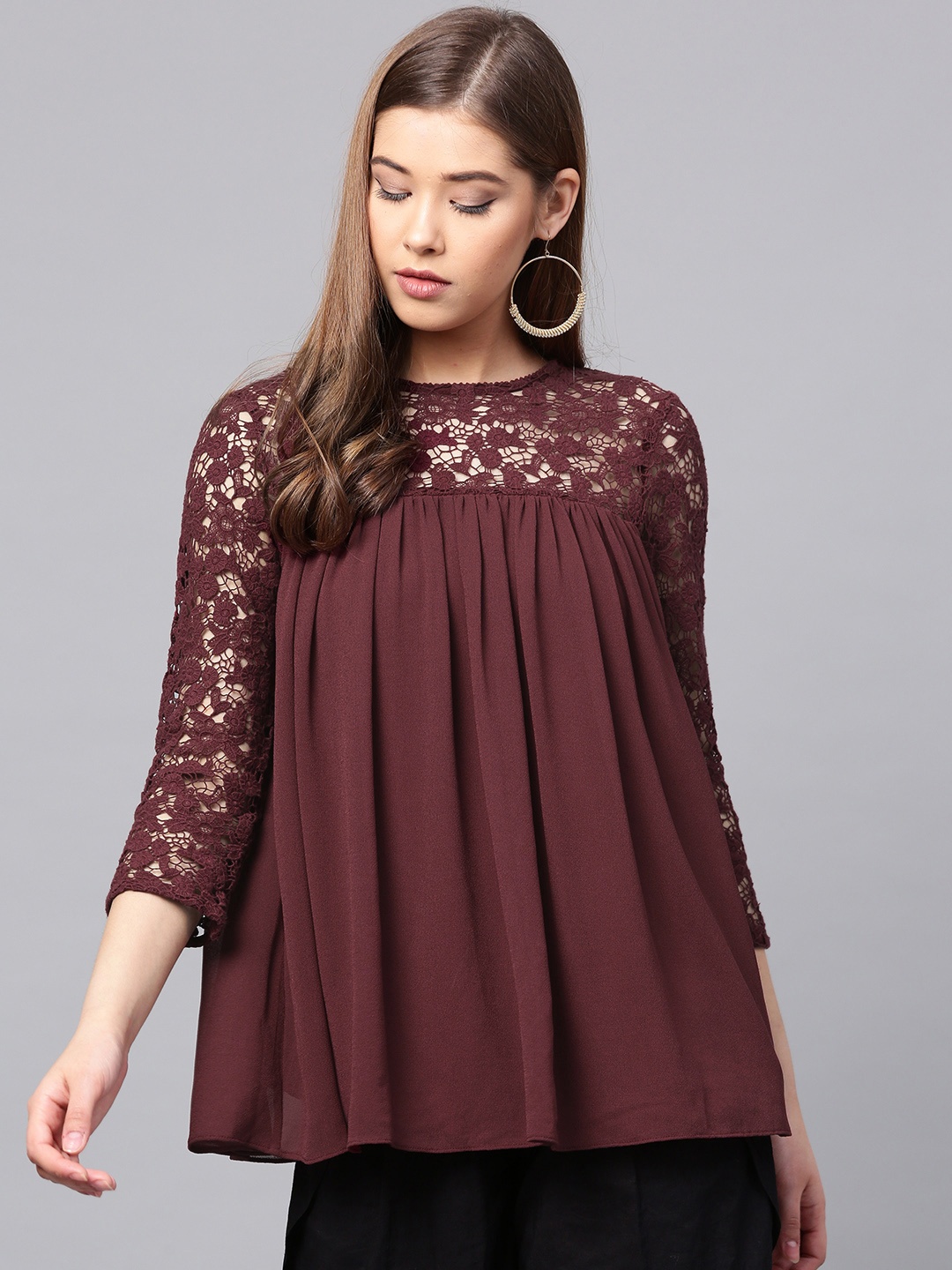 

W Women Maroon Solid A-Line Top