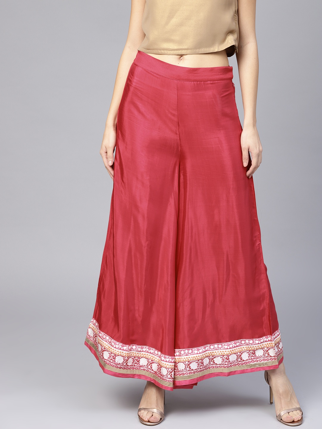 

W Women Pink Flared Hem Design Palazzos