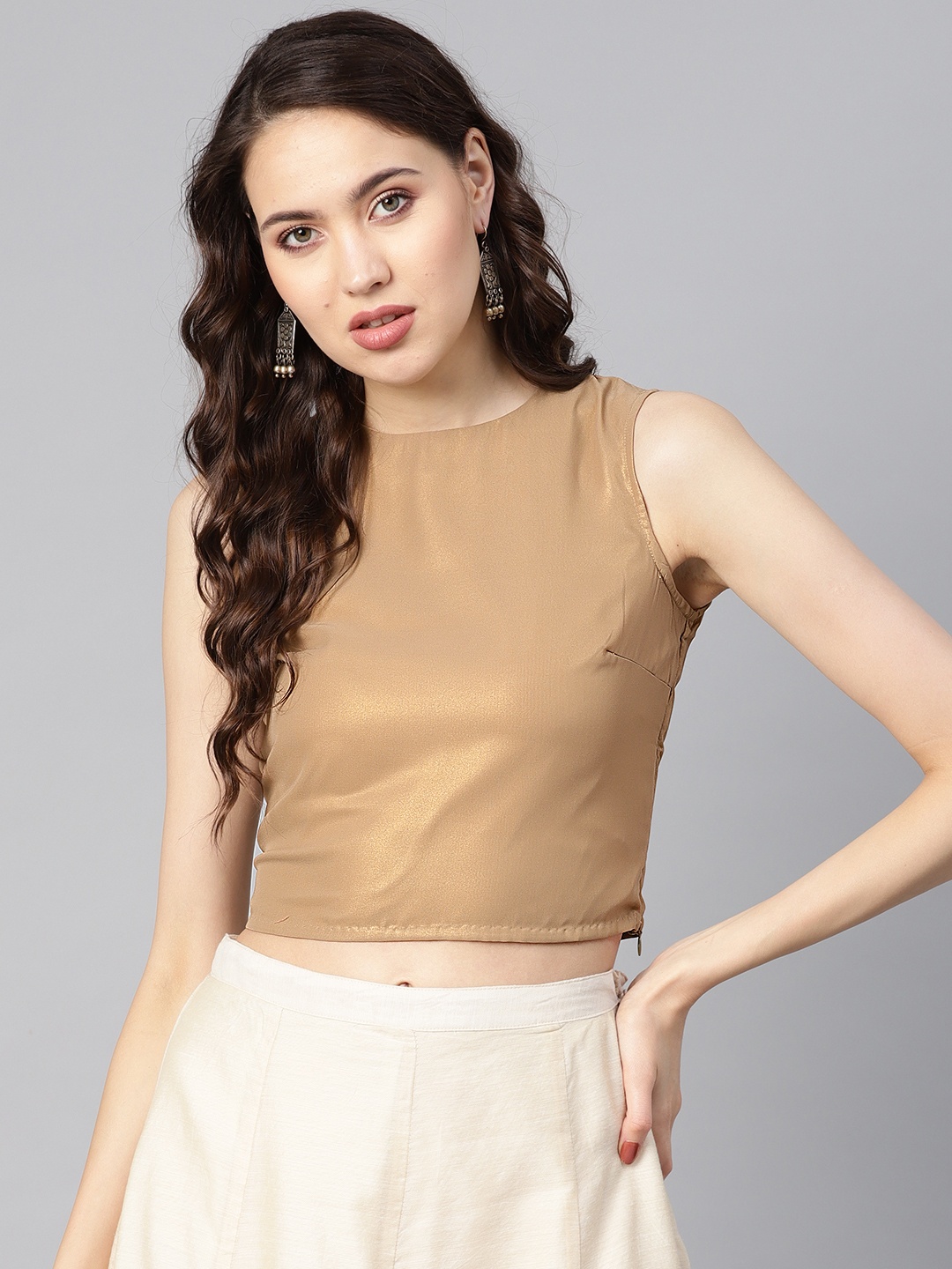 

W Women Beige Solid Sheen Crop Top