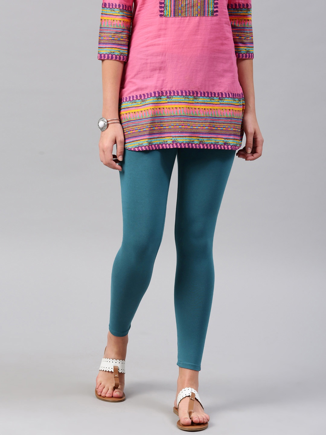

W Women Teal Green Solid Ankle Length Leggings