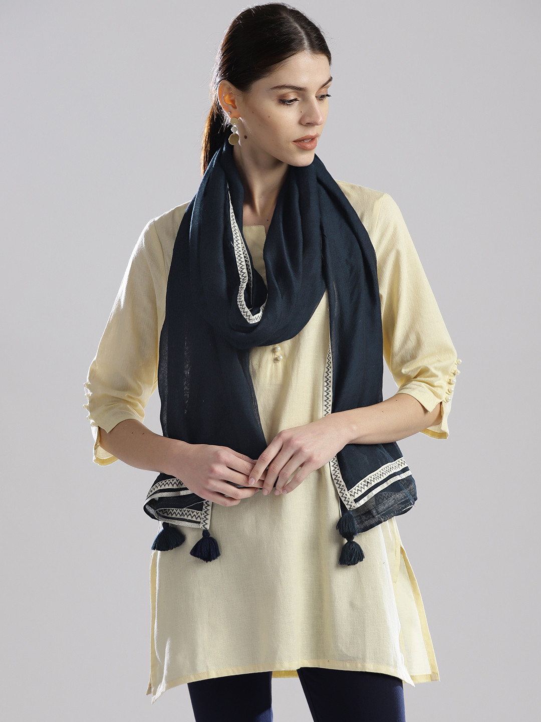 

W Navy Blue Solid Dupatta